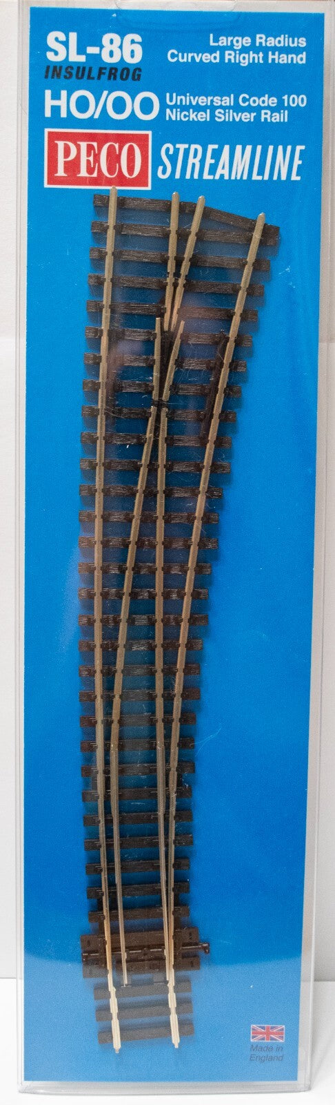 Peco #SL-86 Code 100 Curved Double Radius Turnout - Streamline -- Right Hand, In