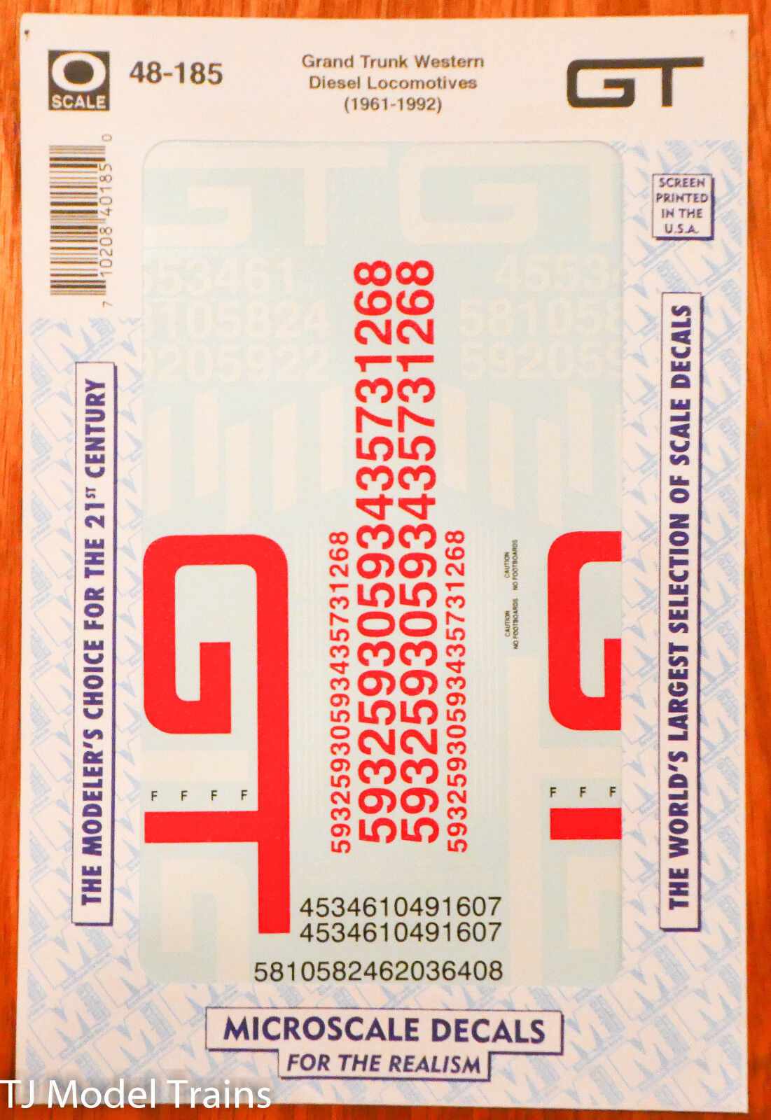 Microscale Decal O #48-185 Grand Trunk Western Diesel Locomotives (1961-1992)