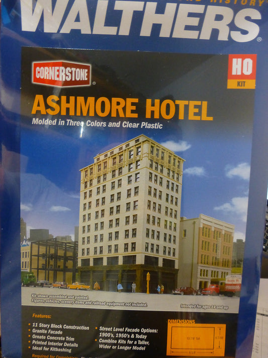 Walthers Cornerstone HO #933-3764 Ashmore Hotel - Kit - 8-5/8 x 4-7/16 x 13-7/8"