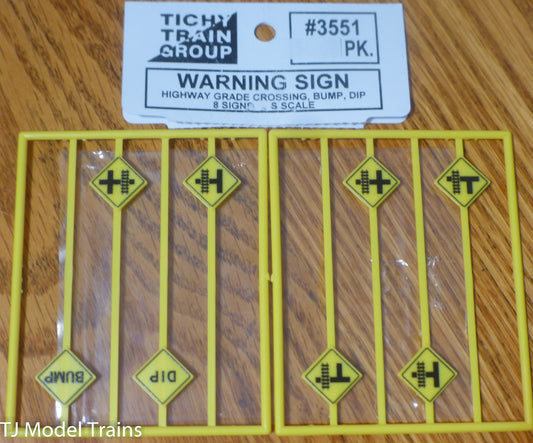 Tichy Train Group #3551 (S Scale) Warning Signs(Highway Grade Crossing, Bump,Dip