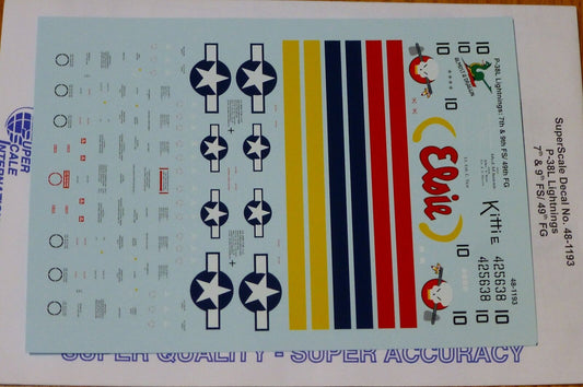 Microscale Decal 1:48 Scale #48-1193 / P-38L Lightnings: 7th & 9th FS/ 49th FG
