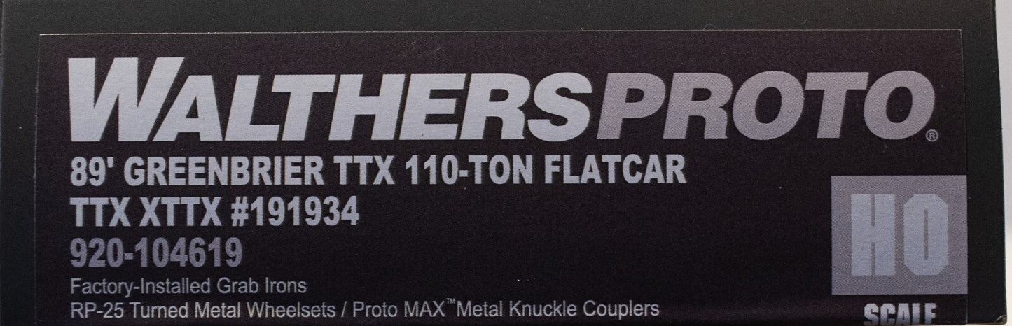 Walthers HO #920-104619 89' Greenbrier TTX 110-ton Flatcar - Ready to Run -- TTX