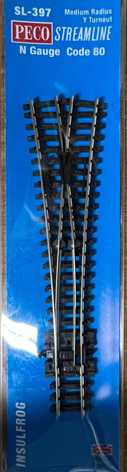 Peco #SL-397 Code 80 Medium Radius Y Turnout - Streamline --  Insulfrog