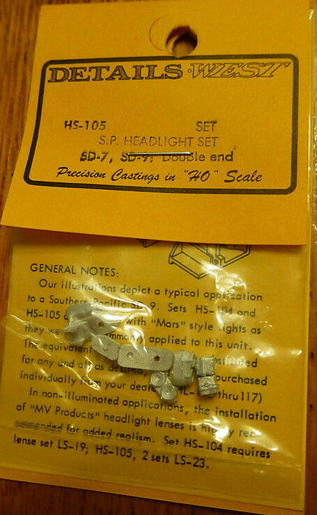Details West HO #105 S.P. Headlight Set/SD-7, SD-9, Bouble end (light Cast Metal