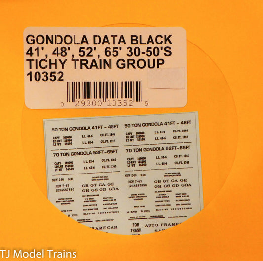 Tichy Train Group HO #10352 Gondola Data Black (41', 48', 52', 30-50's) (Decal)