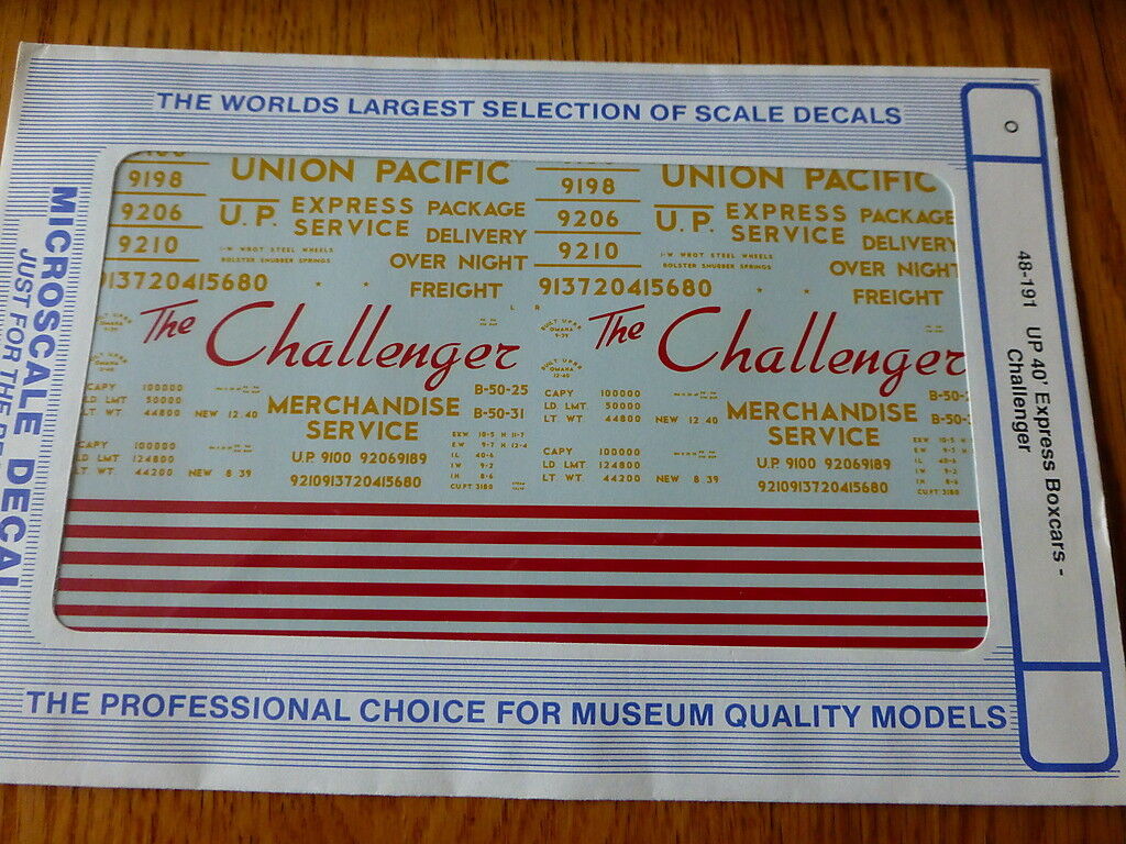 Microscale O #48-191 UP 40' Express Boxcars - Challenger (decal sheet)
