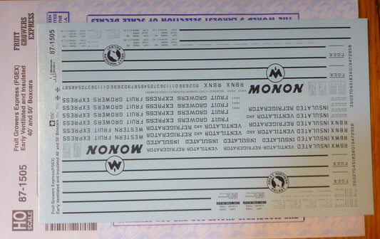 Microscale Decal HO #87-1505 Fruit Growers Express (FGEX) Early Ventilated & Ins