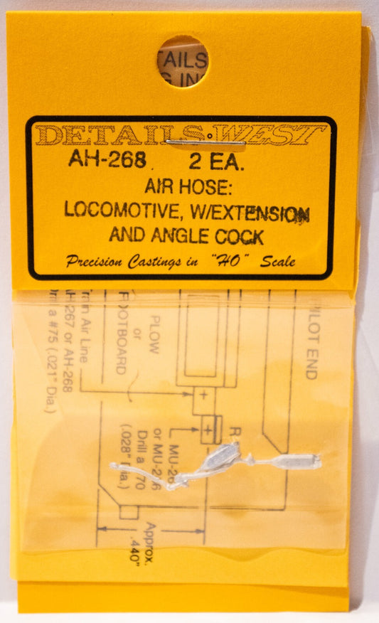 Details West HO #268 Air Hose pkg(2) -- Locomotive w/Extension and Angle Cock