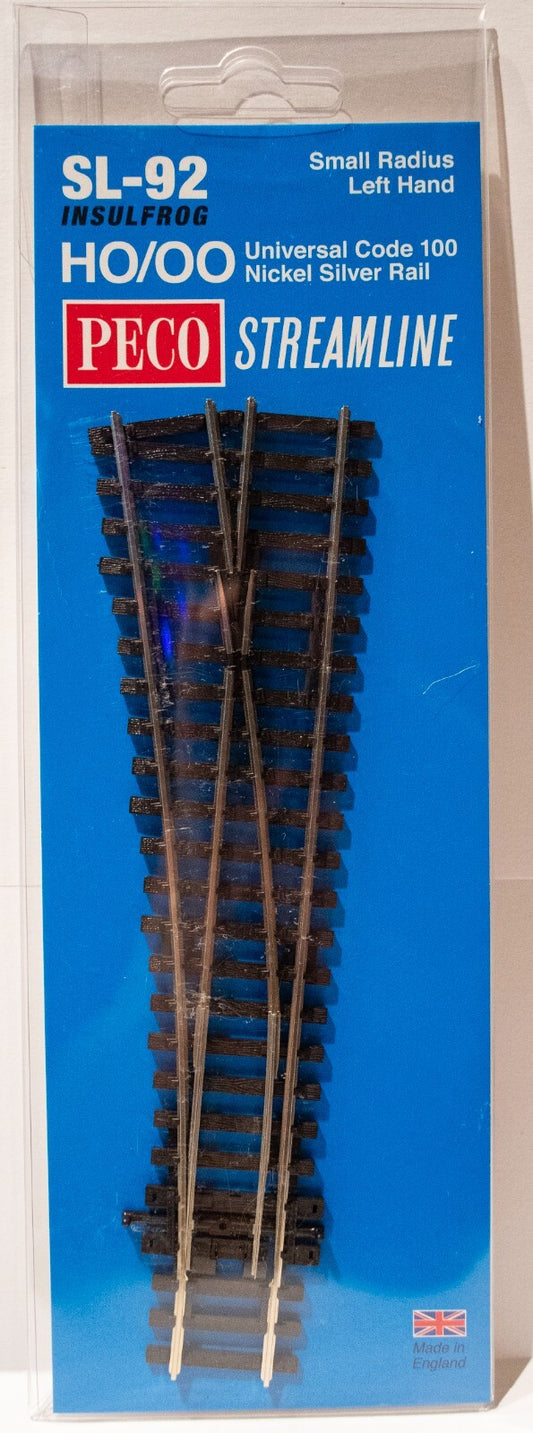 Peco HO #SL-92 Code 100 Small Radius Turnout - Streamline -- Left Hand, Insulfro
