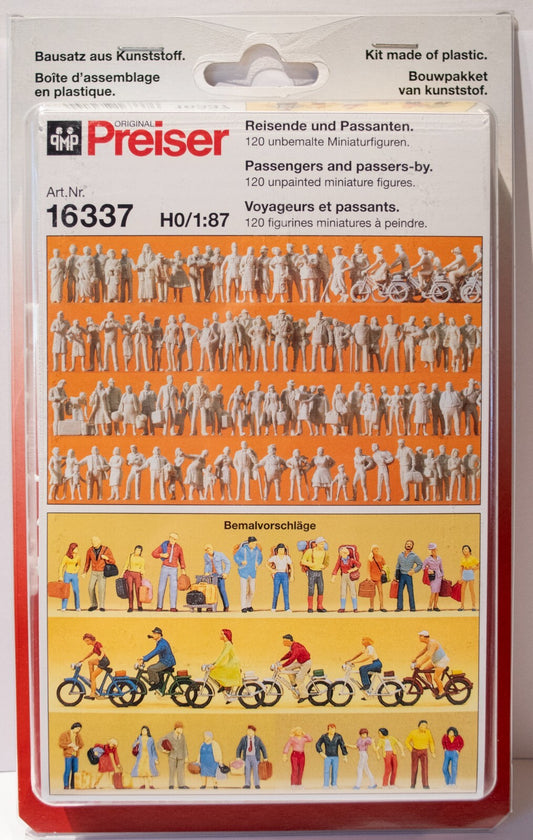 Preiser HO #16337 Unpainted Figure Set -- Passengers & Passers-By pkg(120)