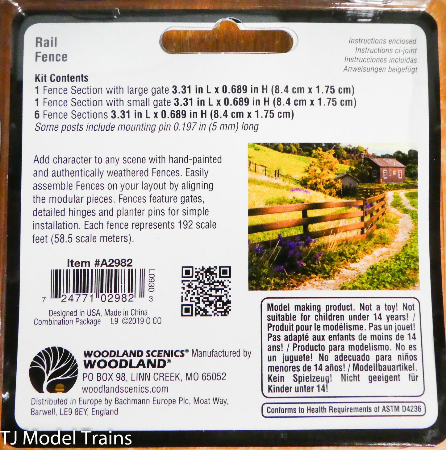 Woodland Scenics HO #2982 Rail Fence - Kit with Gates, Hinges & Planter Pins --
