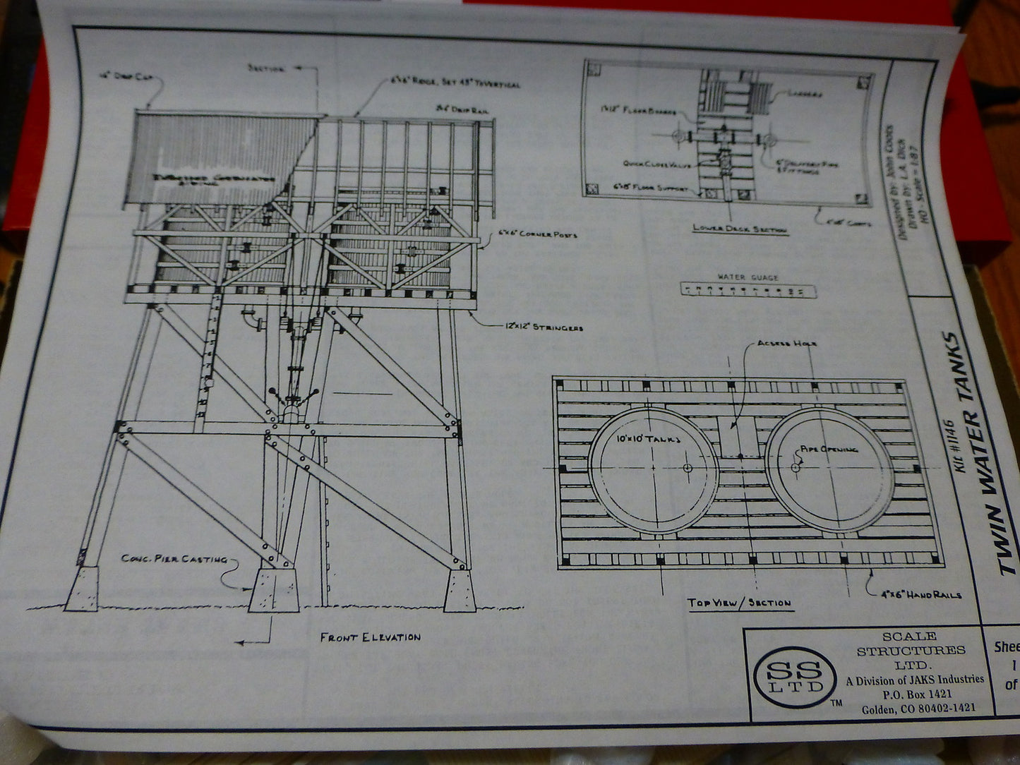 Scale Structures Ltd. #1145 Twin Water Tanks -- Kit - 4 x 2-3/4"  (kit Form)