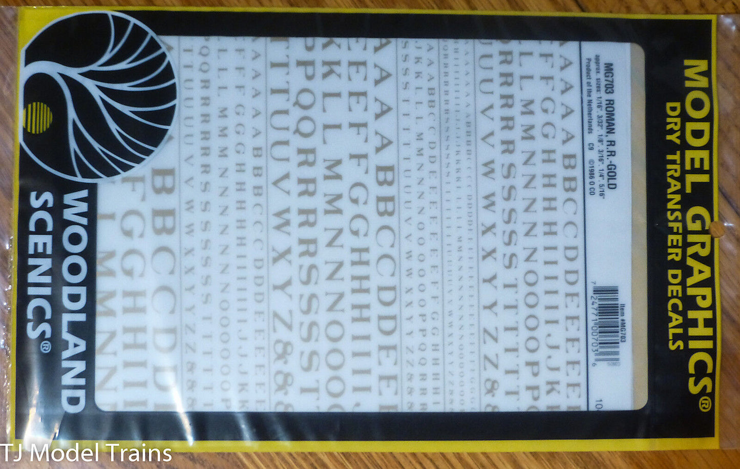 Woodland Scenics #703 Gold -Dry Transfer Alphabet - Railroad Roman - 1/16, 3/32,