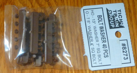 Tichy Train Group #8273 (HO Scale) Sq Bolt/Washer 7" 40pcs (Plastic parts)