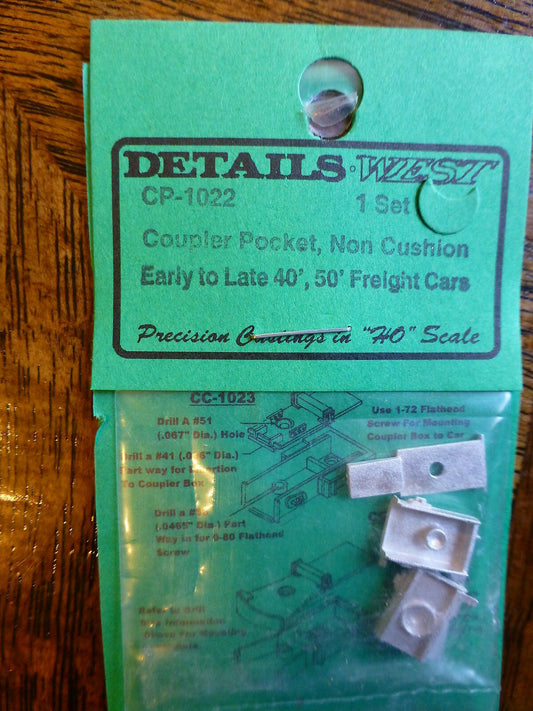 Details West HO #1022 Coupler Pocket, Non Cushion Early to Late 40',50' Freight