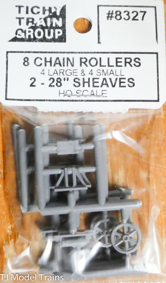 Tichy Train Group HO Scale #8327 (8 Chain Rollers 4 Large & 4 Small) 2-28" Sheav