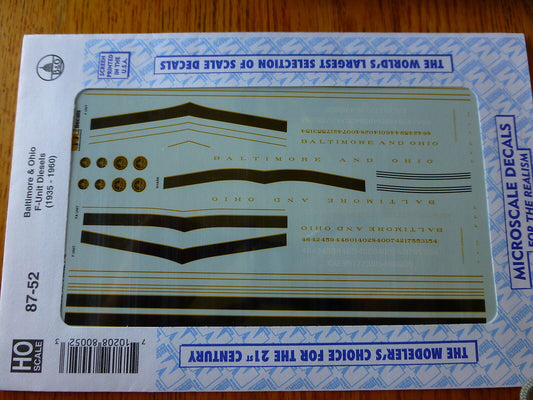 Microscale Decal HO #87-52 B&O Diesel - F-Unit (Decal Sheet)