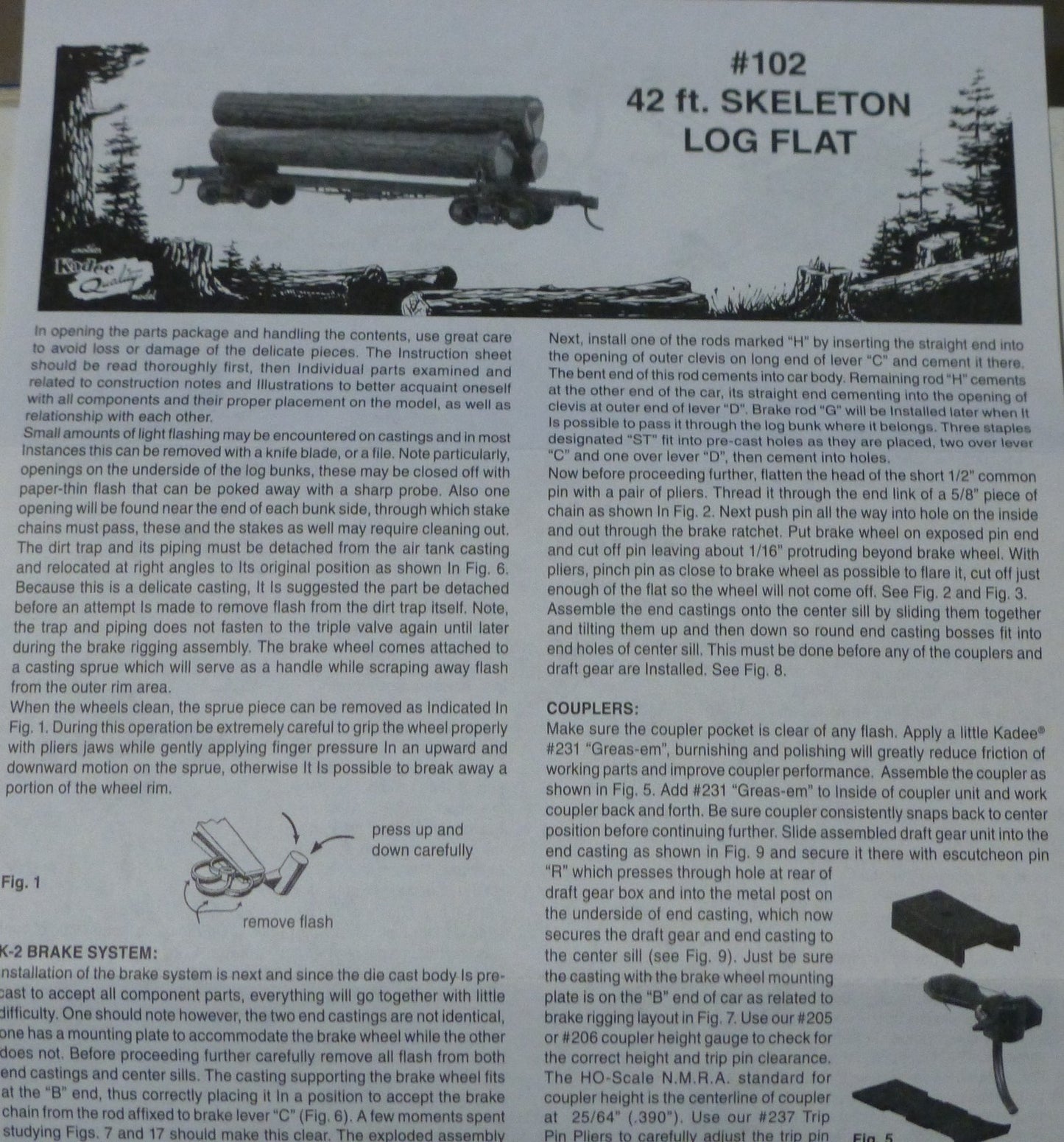 Kadee HO Scale #102  (42' Skeleton Log Car with Logs) Kit Form