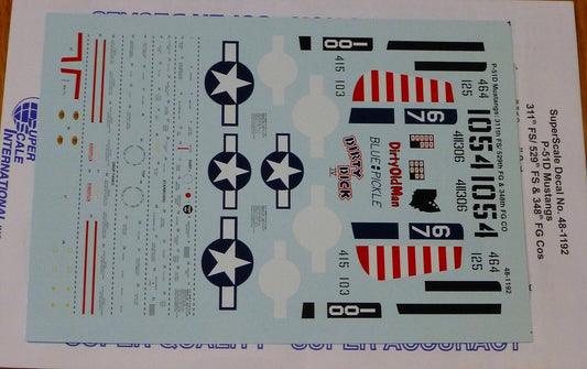 Microscale Decal 1:48 Scale #48-1192 / P-51D Mustangs: 311th FS/ 529th FS & 348