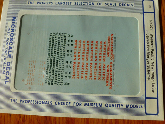 Microscale Decal N  #60-274 Western Pacific Diesels- Hoods & Switchers - Last Sc