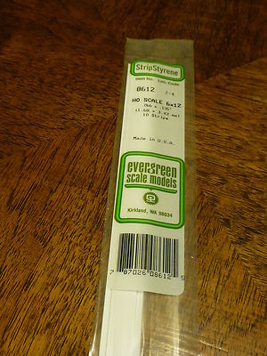 Evergreen Styrene #8612 HO Styrene Strip - 14" Long pkg(10) --  6 x 12"