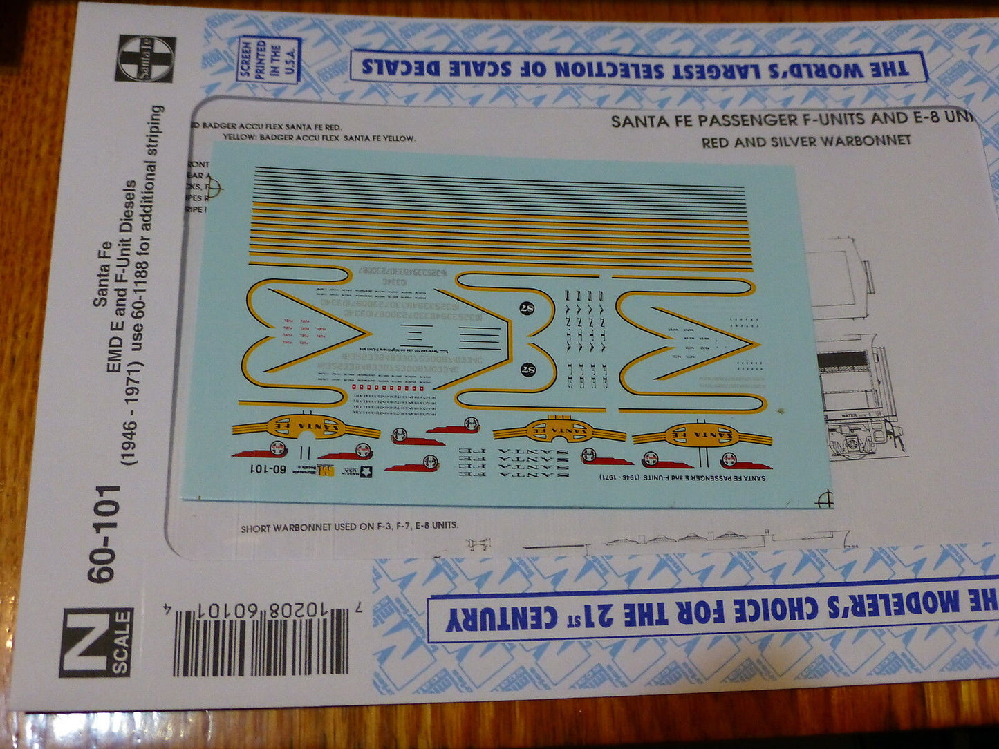 Microscale Decal N #60-101 Santa Fe EMD E & F-Unit Diesels (1946-1971) Use: