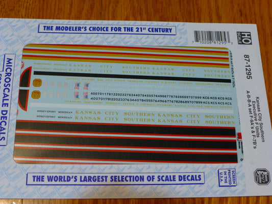 Microscale Decal HO  #87-1295  Kansas City Southern-Executive F Units-A-B-B-A se