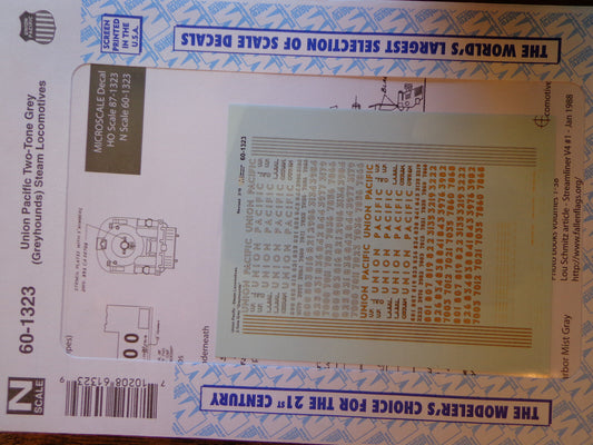 Microscale Decal N  #60-1323 Union Pacific Two-Tone Gray (Greyhounds) Steam Loco