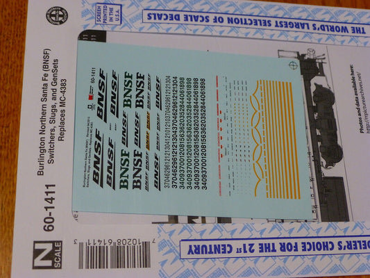 Microscale Decal N #60-1411 Burlington Northern Santa Fe (BNSF) Switchers, Slugs