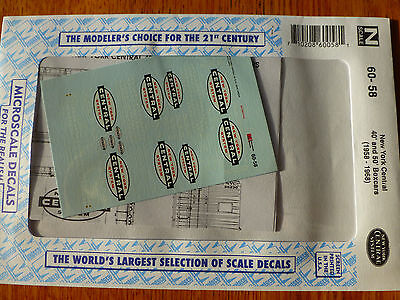 Microscale Decal N  #60-58 New York Central 40' and 50' Boxcars (1958-1968)