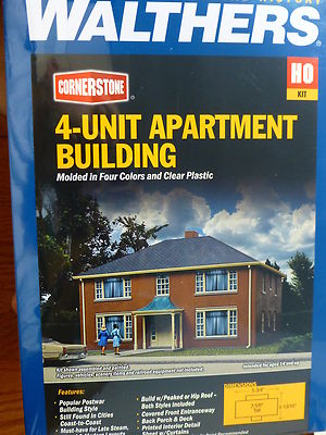 Walthers Cornerstone HO #3781 Four-Unit Brick Apartment Building (Kit)