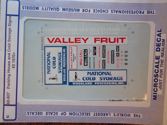 Microscale Decal N  #60-807 Packing House & Cold Storage Signs #2, (1970+) Packi