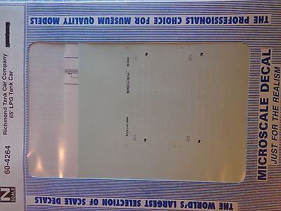 Microscale Decal N  #60-4264 Richmond Tank Car Co Tank Car - LPG - 65' Dates:198