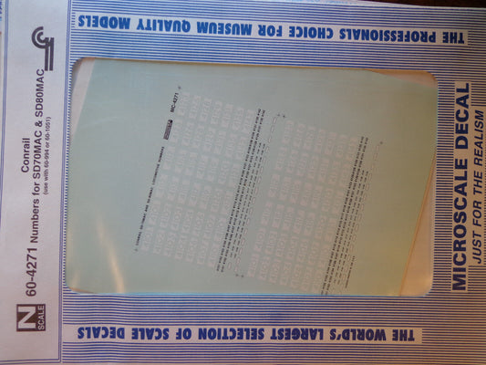 Microscale Decal N  #60-4271 Conrail Diesel - Numbers f/ SD70MAC & SD80MAC - use