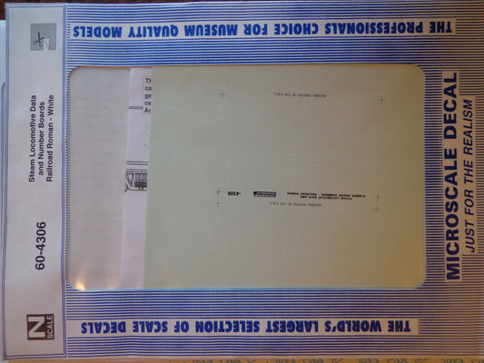 Microscale Decal N  #60-4306 Numberboards - Steam Locomotives - Railroad Roman -