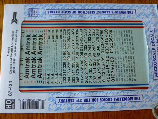 Microscale Decal HO  #87-424 Amtrak Phase III - F40PH and Anniversary Diesel Loc