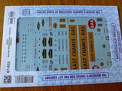 Microscale Decal HO  #87-853 Service Station Signs - Generic (1945+)-Signs - Gas