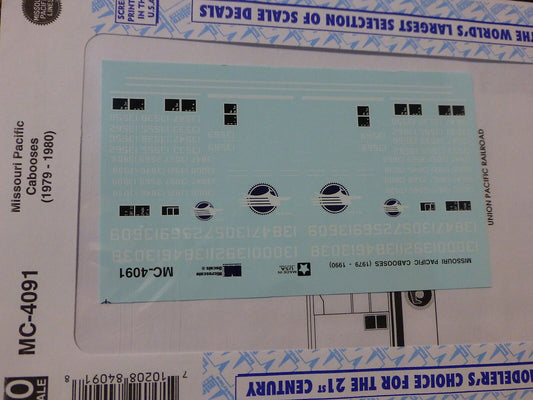 Microscale Decal HO #MC-4091 Missouri Pacific Cabooses (199-1980)