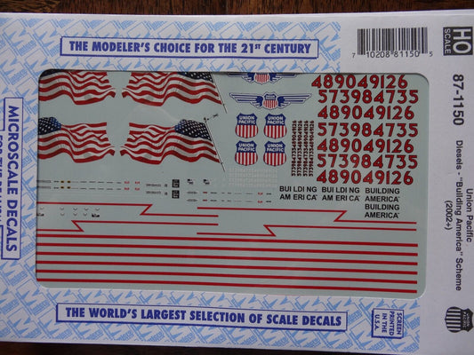Microscale Decal HO  #87-1150 UP Diesels ""Building America"" Scheme"