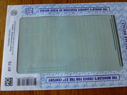 Microscale Decal HO  #87-75 Southern Pacific Steam - Heavy Class Locos "Steam Lo