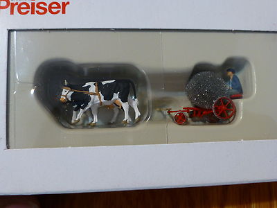 Preiser HO #30443 Cow Drawn Reaper w/Farmer (hand Painted)