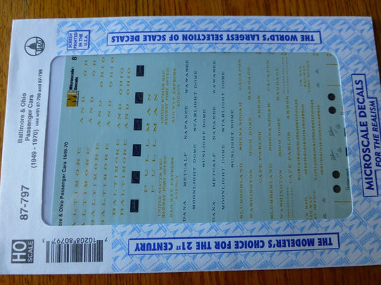 Microscale Decal HO  #87-797  Baltimore & Ohio Passenger Cars (1949-1970)