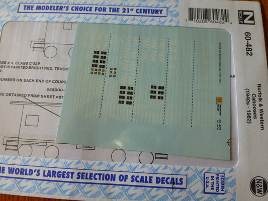 Microscale Decal N  #60-482 N&W Cabooses - Red with White Lettering
