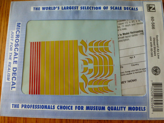 Microscale Decal N  #60-566 Seaboard Air Line Hood Diesel Stripes - use with 60-