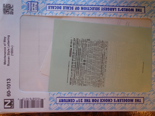 Microscale Decal N  #60-1013 Maintenance of Way - Roman (1950+)-Markings - Roman