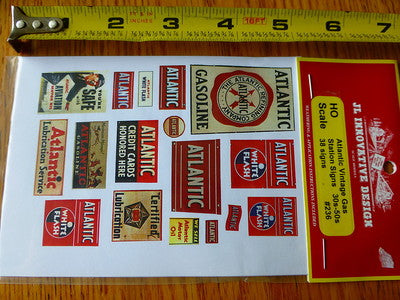 JL Innovative Design HO #236 Atlantic Vintage Gas Station Signs 30s-50s/38 Signs