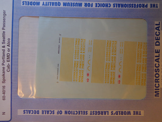 Microscale Decal N  #60-4016 SP&S Diesel - Cabs - EMD or Alco