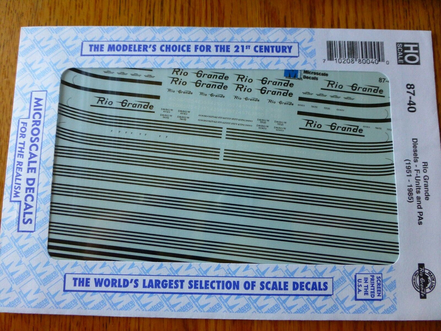 Microscale Decal HO  #87-40 Rio Grande Cab Diesels - F-Units and Pas (1951-1985)