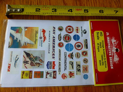 JL Innovative Design HO #244 Vintage Aviation & Airline Signs 1940s-50s(46 Signs