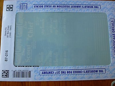 Microscale Decal HO  #87-216  Santa Fe 50' Box Cars: Chief, Grand Canyon, Scout